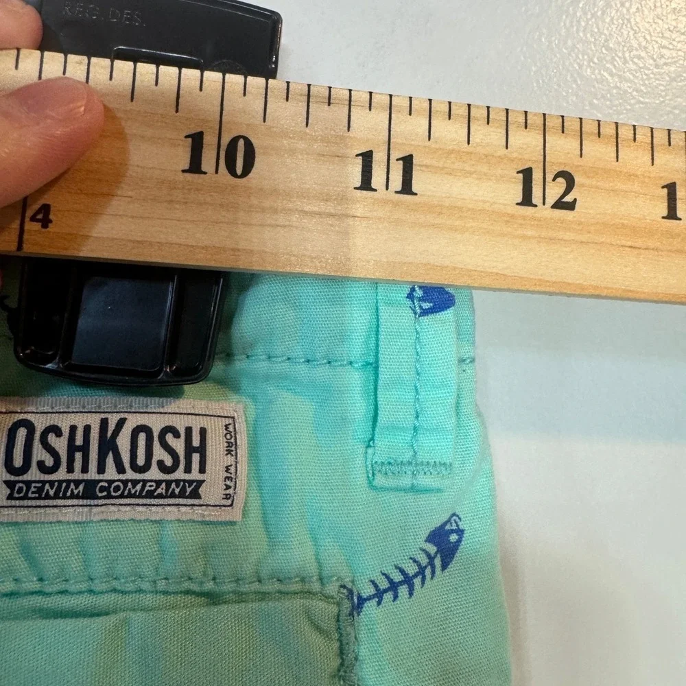 OshKosh Fish Skeleton Print Chino‎ Shorts Boys 7 Mint Nautical Summer Preppy